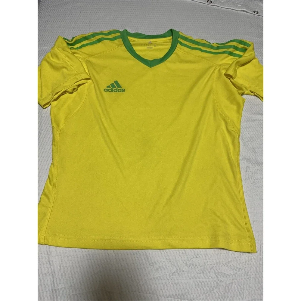Adidas Mens Yellow Striped Short Sleeve Climacool Pullover T-Shirt Size Small
